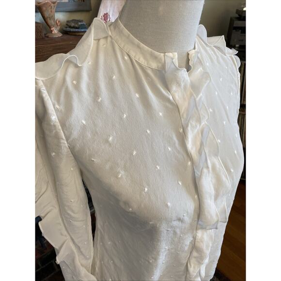 LEWIT Size S 100% Silk Button Down Embroidery Long Sleeve Top Shirt Nordstrom - Picture 5 of 15